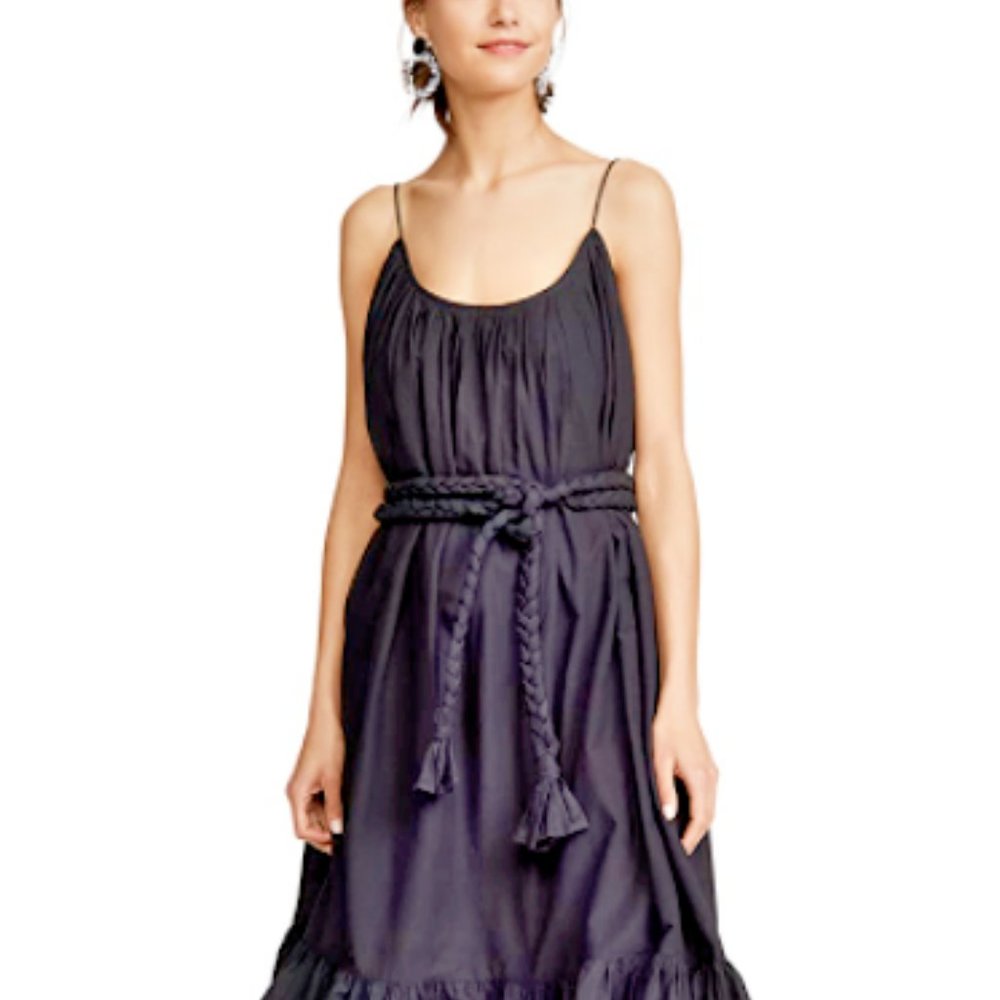 RHODE RESORT Lea Dress Black Midi Flared Belted